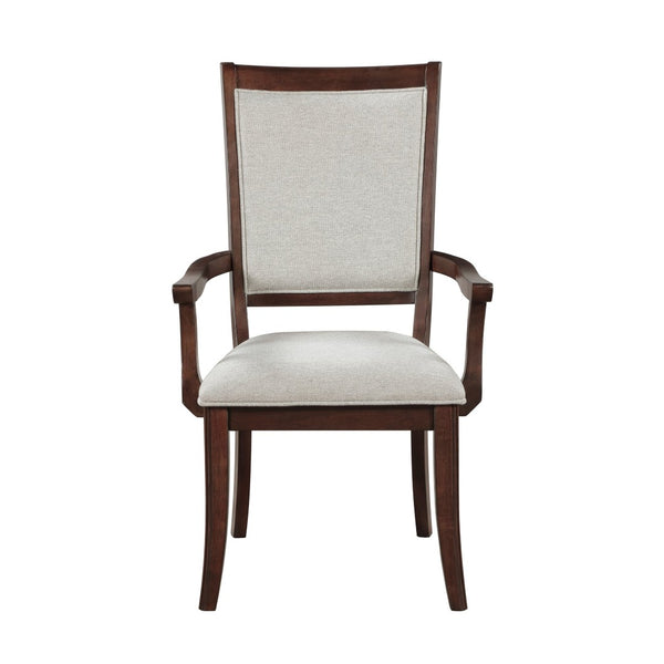 English Elm Formal Cherry Wood Seven Piece Extendable Dining Set with Walnut Inlay Upholstered Chairs B011S02265