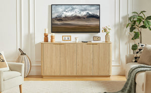 English Elm 63" Wave Front Sideboard with Four Door Storage for Living Room Hallway Bedroom Oak W1820P431360