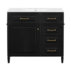 English Elm 36-Inch Bathroom Vanity With Ceramic Sink Top, Adjustable Shelf, And Modern Flip Drawer Design For Storage N725P350849B