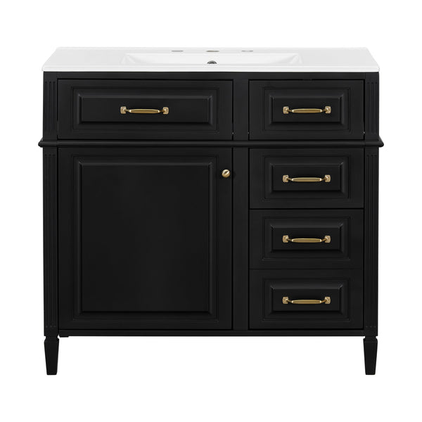 English Elm 36-Inch Bathroom Vanity With Ceramic Sink Top, Adjustable Shelf, And Modern Flip Drawer Design For Storage N725P350849B