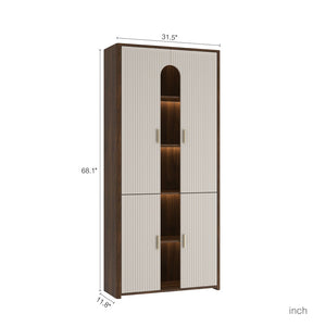 English Elm Display Cabinet with Led Lighting Glass Front Bookcase for Living Room or Office W1321S00054