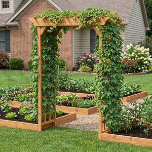 English Elm Wooden Garden Arch Solid Frame Backyard Trellis for Climbing Plants Wedding Ceremony W2640P225585