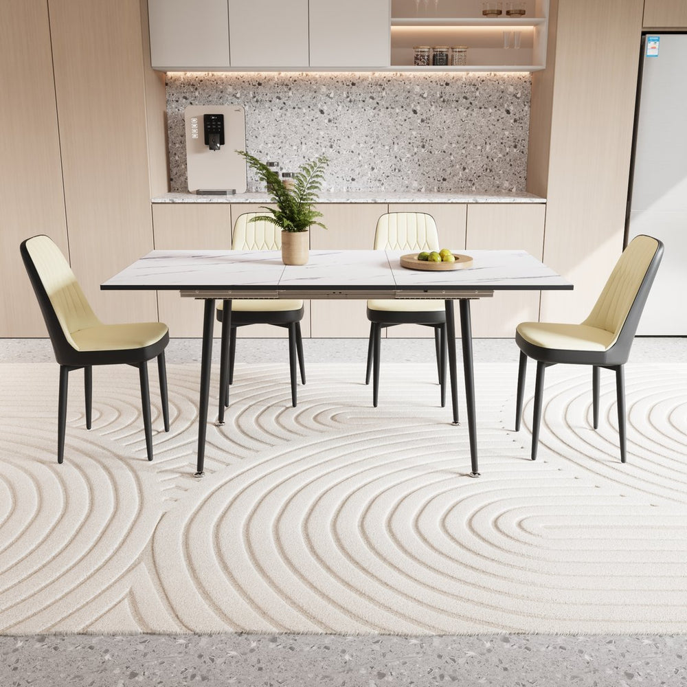 English Elm 47"-63" Expandable Dining Table Set For 2-6 With Cushioned Chairs, Modern Black Metal Legs & Style W2189S00257