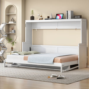 English Elm Queen Size Murphy Bed With Hydraulic Lift & Integrated Desk For Space-Saving Living Solutions N820S10033K-GIGA