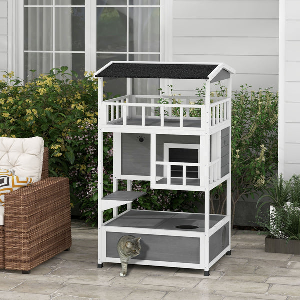 English Elm PawHut Farmhouse Hidden Cat Litter Box End Table with Magnetic Doors, Wide Storage & Side Shelf Light Gray W2225P229412