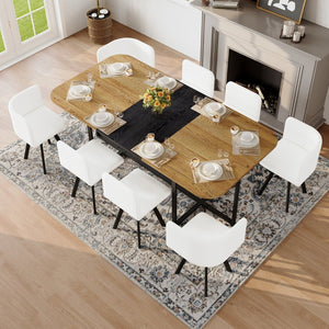 English Elm 9-piece Square Dining Set Two-tone Wood Tabletop with 8 White Pu Leather Chairs Modern W3875S00139