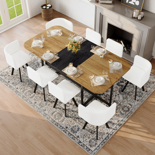 English Elm 9-piece Square Dining Set Two-tone Wood Tabletop with 8 White Pu Leather Chairs Modern W3875S00139