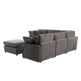 English Elm [ Video Provided] Modern Large U-Shape Sectional Sofa, With Removable Ottomans For Living Room (6-Seater)