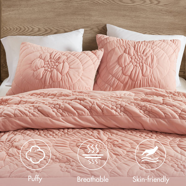 English Elm 3-Piece Soft Pink Comforter Set For Full/Queen Beds - Cozy, Breathable, Easy Care & Stylish Design B035P408218