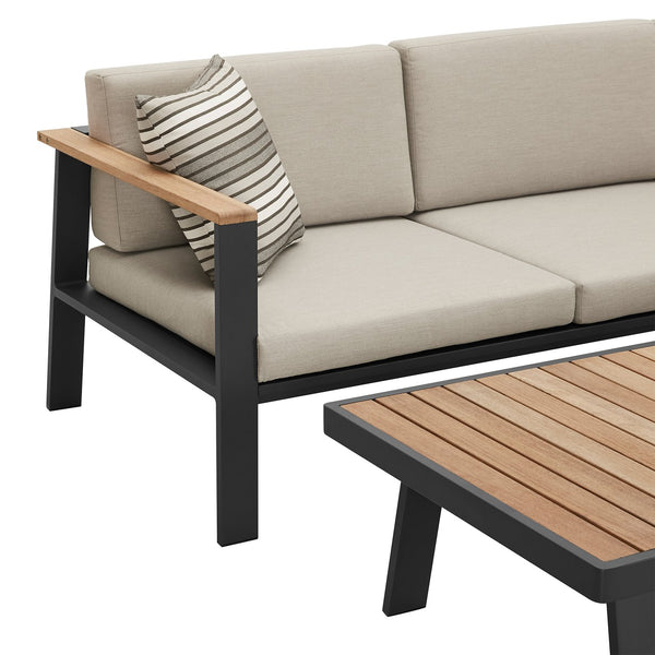 English Elm Ivano Outdoor Patio Sectional Set with Teak Accents, Weather‑Resistant Olefin Cushions & Durable Aluminum Frame Brown B2736S00014