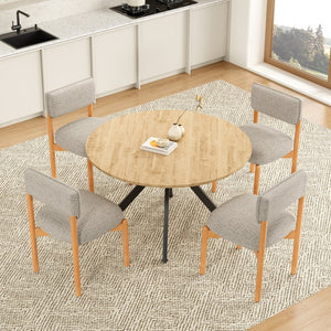 English Elm Modern Linen Upholstered Dining Chair Set Solid Wood Cross Base Removable Back Khaki T3623P466006