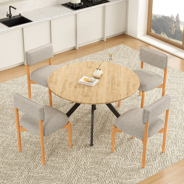 English Elm Modern Linen Upholstered Dining Chair Set Solid Wood Cross Base Removable Back Khaki T3623P466006