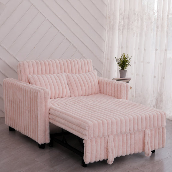 English Elm 3 in 1 Convertible Sleeper Sofa Bed with Plush Fabric, Spring Support, Cozy Skin-Friendly Comfort Light Pink W1767P195963