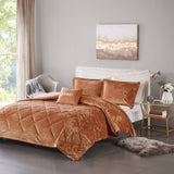 Intelligent Design Felicia Glam/Luxury Velvet Duvet Cover Set with Throw Pillow ID12-2411 Rust