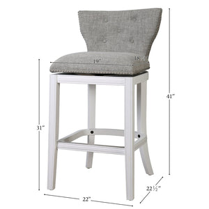 English Elm 26" Tufted Gray Upholstered Swivel Counterstool White Frame for Kitchen Islands B2751P436467