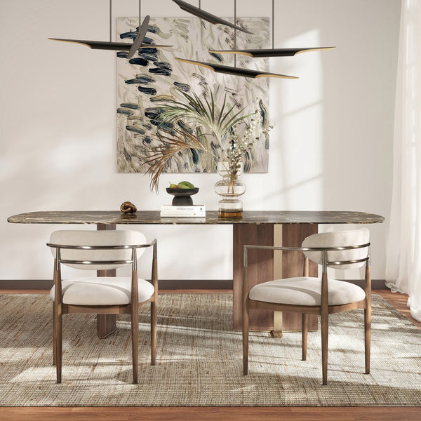 English Elm Jennifer Taylor Home - Artemis Plush Upholstered Dining Arm Chair in Warm White Chenille with Rubberwood Frame & Brushed Nickel Accents B2719P269267