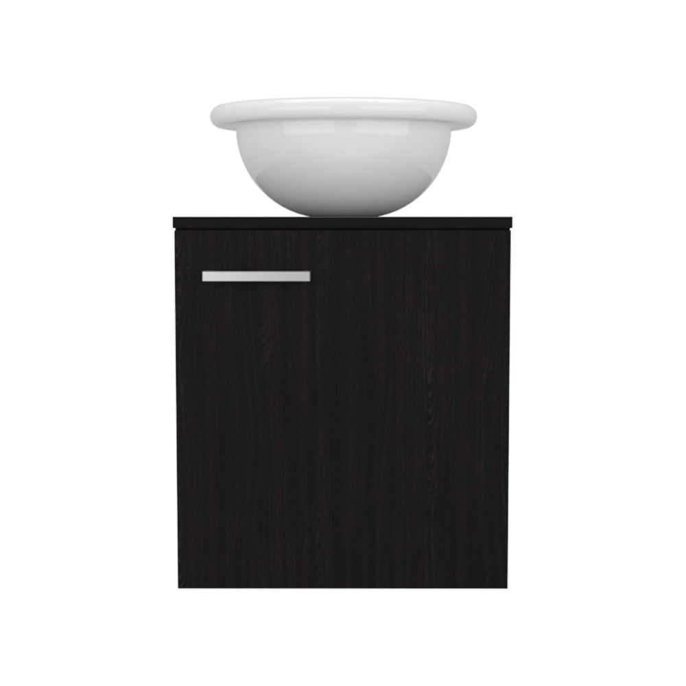 English Elm Clyde Wall-Mounted Floating Vanity 18" Wide Black Wenge with Wessel Sink, One Shelf, Minimalist Design B200P335376