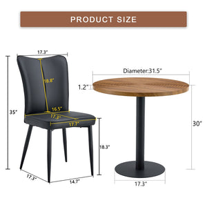 English Elm Table 5-Piece Dining Set: 31.5-Inch Dark Wood Grain Round Table & 4 Ergonomic Black Pu Chairs W1151S02486-GIGA