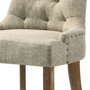 English Elm Yotam Beige Tufted Fabric Side Chair Set of 2 with Salvaged Oak Finish, Nailhead Trim Comfort B2726P264597