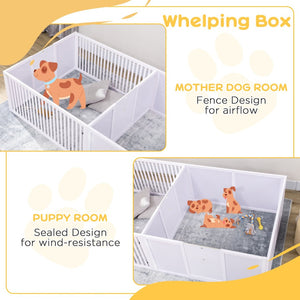 English Elm Pawhut Pine Whelping Box Two Room Puppy Pen with Removable Doors for Newborns W2225P173800