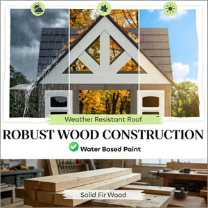 English Elm Imaginative Fir Wood Outdoor Kids Playhouse with Stove Set Flower Boxes and Pet Door T3971P491772