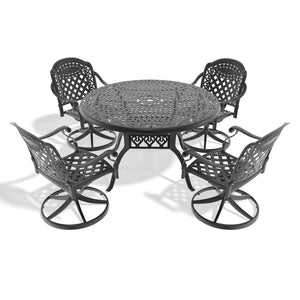 English Elm 5-Piece All-Weather Cast Aluminum Dining Set With 4 Swivel Chairs & Round Table For Outdoor Enjoyment P2 W1710S00313-GIGA