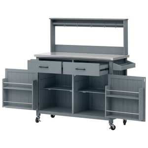 English Elm K&k Solid Fir Grill Cart Stainless Steel Top Outdoor Kitchen Station with Locking Wheels Grey+Blue N707P409087G