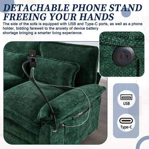 English Elm United We Win 106" U-Shape Sectional Sofa - Cozy Chenille Couch With Storage Ottoman & Usb Ports W1568S00228-GIGA