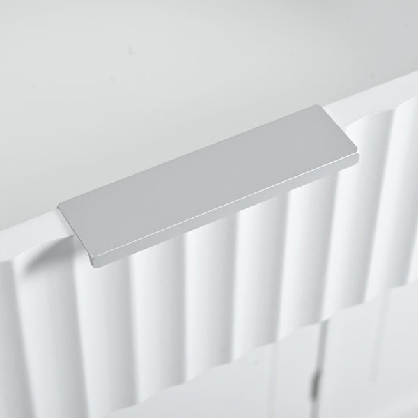 English Elm K&K Fluted Kitchen Island Cart with Tilt-Out Trash, Charging Station, Hidden Wheels & Ample Storage White N707P221571W