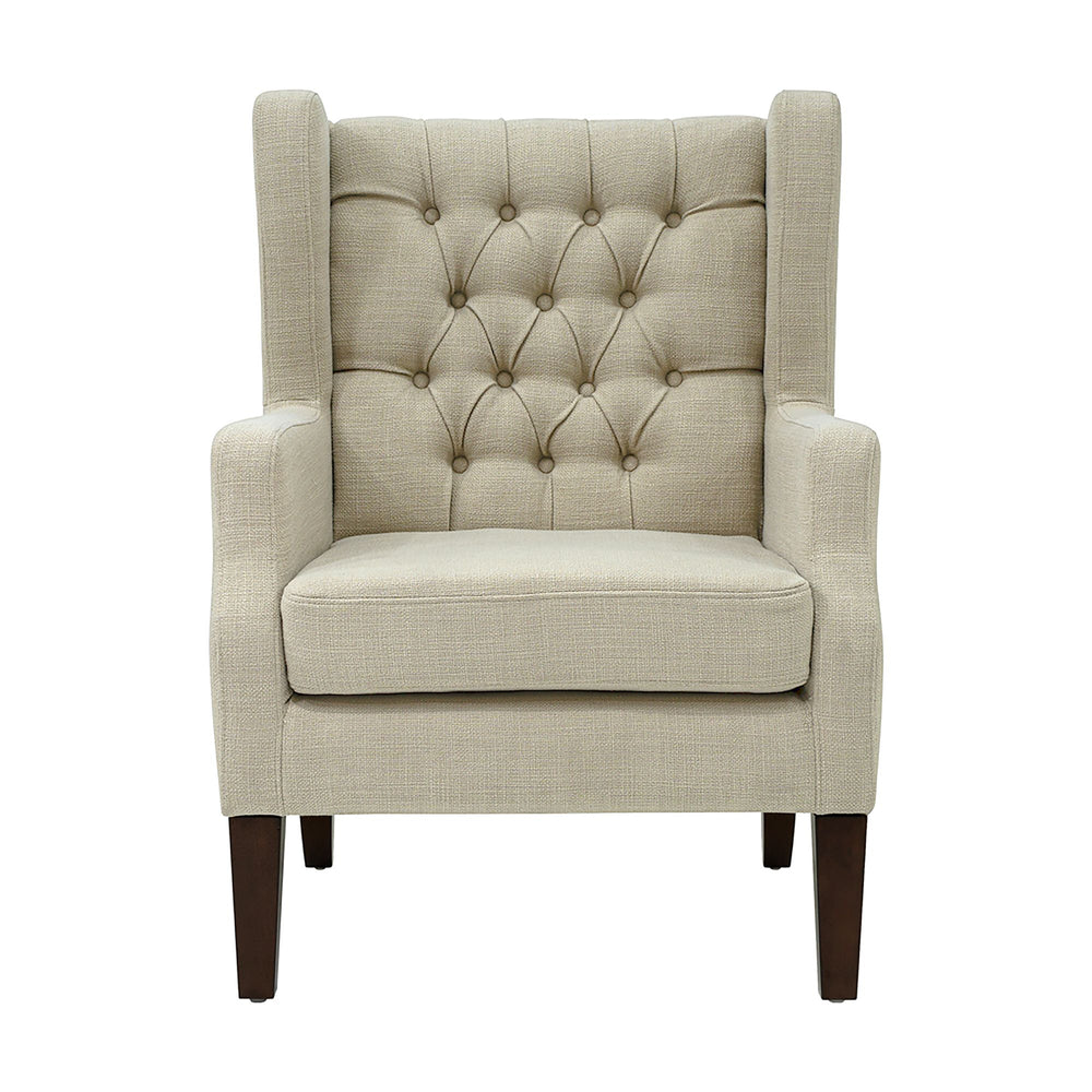 JLA Home Madison Park - Button Tufted Wing Chair with Linen Woven Upholstery, Tufted Back, Sloped Arms & Tapered Legs FPF18-0435