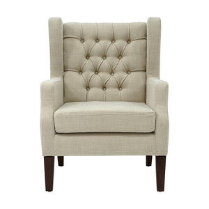 JLA Home Madison Park - Button Tufted Wing Chair with Linen Woven Upholstery, Tufted Back, Sloped Arms & Tapered Legs FPF18-0435