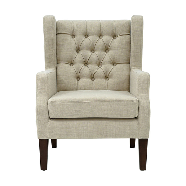 JLA Home Madison Park - Button Tufted Wing Chair with Linen Woven Upholstery, Tufted Back, Sloped Arms & Tapered Legs FPF18-0435