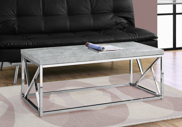 English Elm Coffee Grey Cement-Look Coffee Table 48" Rectangular Chrome Base Modern Industrial Accent Piece B2710P219269