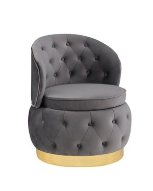 English Elm 360 Degree Swivel Cuddle Barrel Accent Storage Chairs Plush Velvet Round Armchair with Hidden Storage and Luxurious Comfort Gray W1420P198928