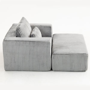 English Elm Oversized Corduroy Floor Lounge Chair with Modular Ottoman All Foam Deep Seat Grey W3326S00029