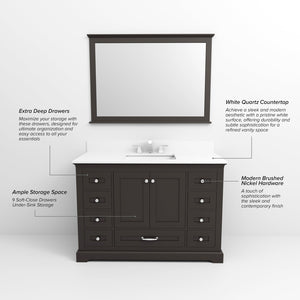English Elm Espresso 48-inch Single Bath Vanity with White Quartz Top, Soft-Close Drawers & Chrome Faucet Set B2731P258364