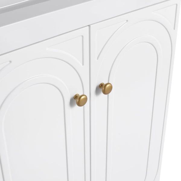 English Elm 24" Freestanding Bathroom Vanity with Integrated Basin Design, Adjustable Shelf & 3 Metal Handles, Eco Plywood Finish White W999P241064
