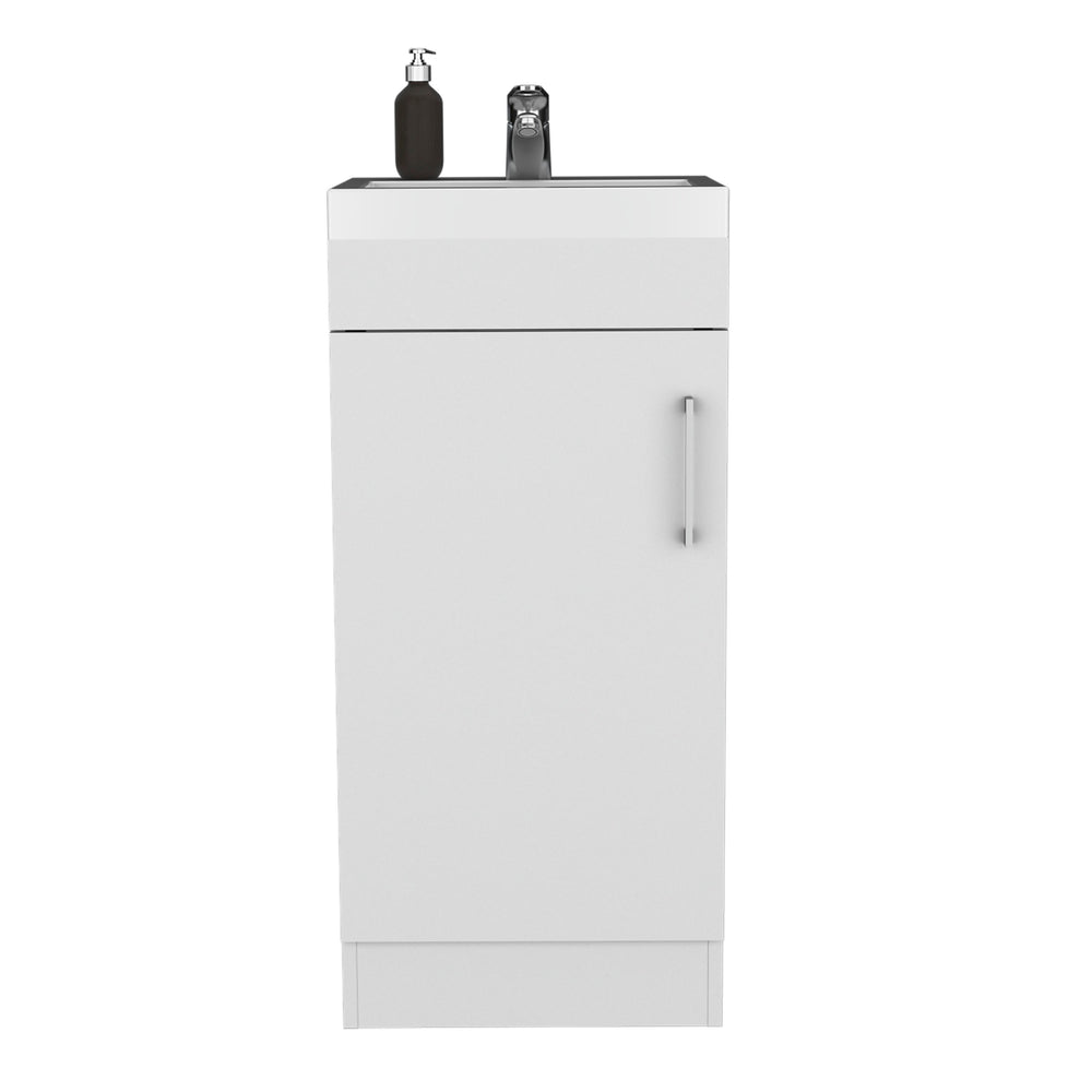 English Elm Bathroom Vanity Sink Jozz Engineered Wood White with Open Shelf & Concealed Storage, Metal Handle, Compact B092S00270