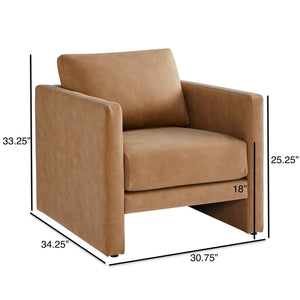 English Elm Tulo Honey Brown Faux Leather Arm Chair — Modern Tuxedo Club Chair, Plush Coil Seating, Easy-Clean Upholstery B050P390595