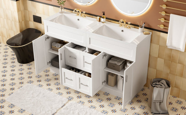 English Elm [video] 60 Inch Dual Sink Bathroom Vanity with Soft Close Doors and Mdf Cabinet N729P000017K