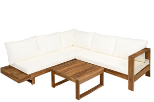 English Elm Outdoor Solid Acacia Wood 4 Piece Modular Sectional Set with Cushions Patio N757S454841B