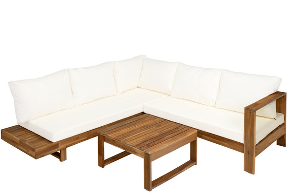 English Elm Outdoor Solid Acacia Wood 4 Piece Modular Sectional Set with Cushions Patio N757S454841B