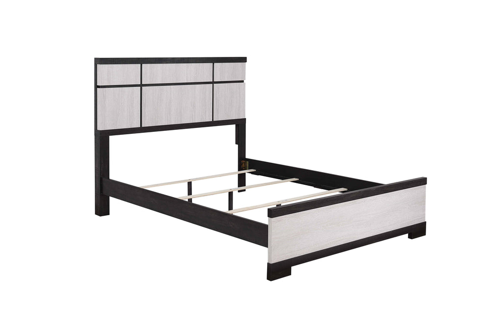 English Elm 1Pc Contemporary Queen Panel Bed - Chic Chalk & Ebony Finish With Geometric Headboard Design! B2741S00404