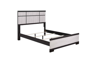 English Elm 1Pc Contemporary King Panel Bed With Geometric Headboard - Chalk Ebony Finish For Modern Decor B2741S00405