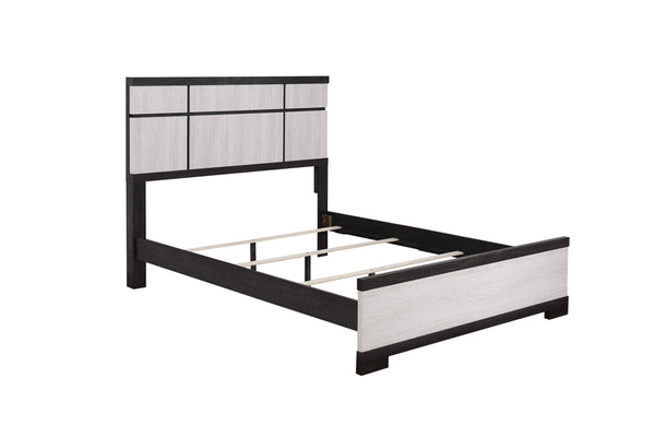 English Elm 1Pc Contemporary King Panel Bed With Geometric Headboard - Chalk Ebony Finish For Modern Decor B2741S00405