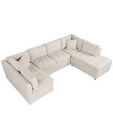 English Elm 117.3" Oversized Sectional Sofa U- Shaped Sofa Couch Pull-Out Sofa Bed With Two Throw Pillows For Living Room, Beige