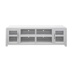 English Elm Haven 82" TV Stand with Glass Doors & Cable Management, Oak Veneer, Fully Assembled White Finish B108P364416