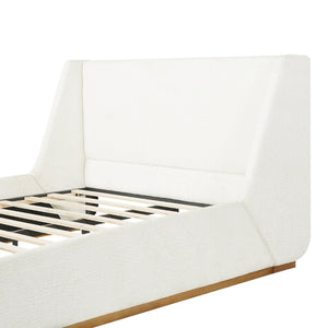 English Elm Luxury Wingback Queen Bed Padded Rubberwood Frame Splash Resistant White Upholstery N769Q393037W