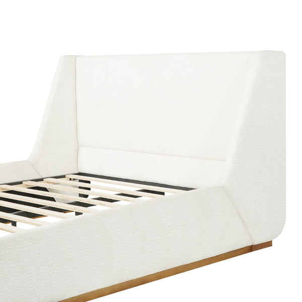 English Elm Luxury Wingback Queen Bed Padded Rubberwood Frame Splash Resistant White Upholstery N769Q393037W