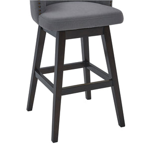 English Elm Jordane 30" Bar Height Swivel Stool in Gray Fabric with Espresso Wood, 360° Glide, Footrest Comfort B2736P268578
